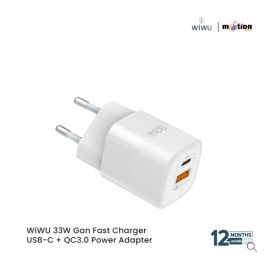 WiWU 33W Gan Fast Charger USB-C + QC3.0 Power Adapter- White