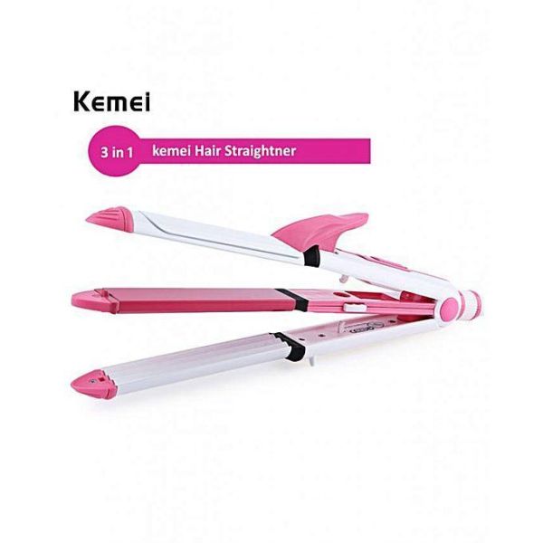 Eraj Kemei Ear Lobe Accessories QUALX 3 In 1 Beauty Styler km 1291 Hair Straightener White Hair Straightener Pink